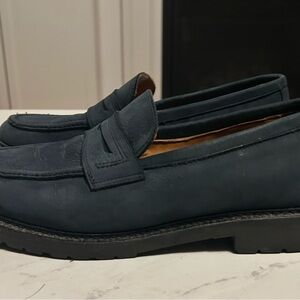 Barneys New York Made in Italy Blue Leather Penny Loafers Lug Sole Men’s Dress